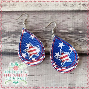 Applique and Embroidery Originals Digital Design 2673 4th of July Star Cut Out Earrings In-The-Hoop embroidery machine, instant download