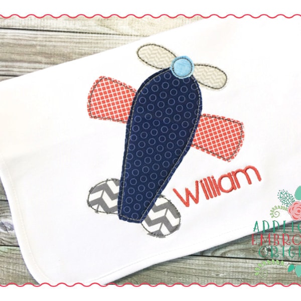 Applique and Embroidery Originals Digital Design - 264 Airplane Simple Quick Stitch Bean Vintage Applique Design, instant download