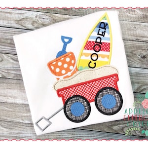 Applikationer och broderier digital design - 299 Strandvagn Surfbräda Hink Applikation Broderi Design för Sommar, omedelbar nedladdning