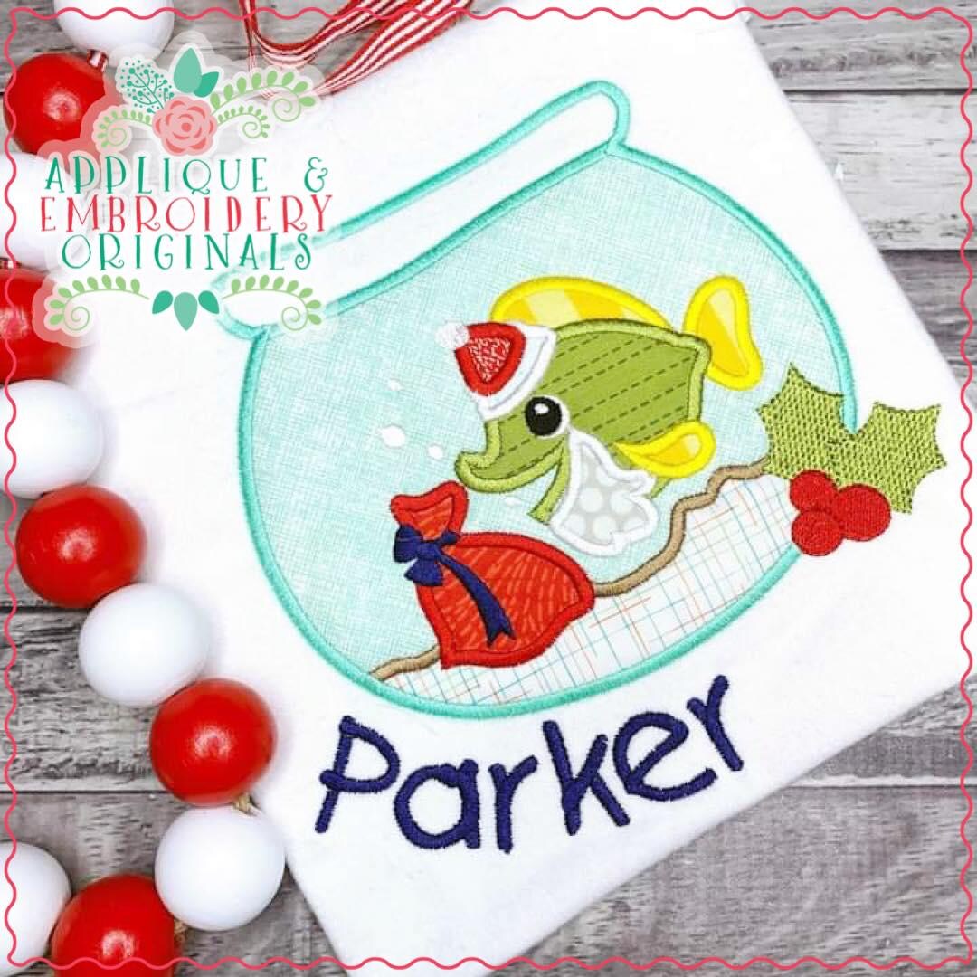 Applique & Embroidery Originals Digital Design 2878 Santa Fish in Bowl ...