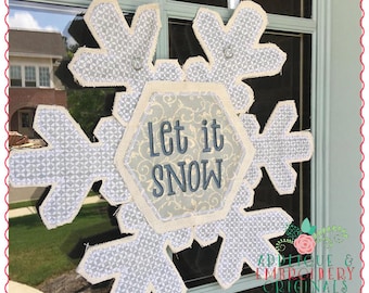 Applique and Embroidery Originals Digital Design - 537 Snowflake Winter Christmas Door Hanger In-The-Hoop with PDF tutorial Applique Design