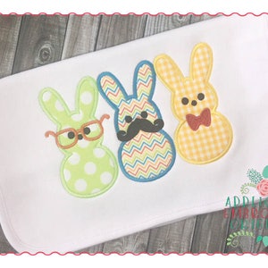 Applique and Embroidery Originals Digital Design 227 Marshmallow Bunny Rabbit Boy Trio Applique Design for Easter, instant download image 1