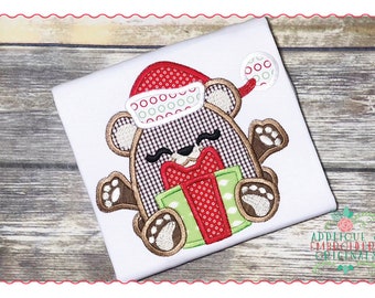 Applique and Embroidery Originals Digital Design -- 476 Christmas Giving Bear Present Gift Applique Design for Christmas, instant download