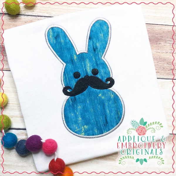Applique and Embroidery Originals Digital Design - 2487 Marshmallow Boy with mustache Applique Design for Easter, instant download