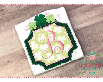 Applique and Embroidery Originals Digital Design - 215 St. Patricks Day Shamrock Curls Frame Quick Stitch Applique Design, instant download