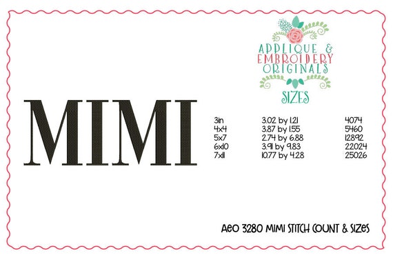 Applique & Embroidery Originals Digital Design 3280 MIMI WORD ART