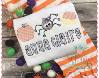 Applique and Embroidery Originals Digital Design 691 Pumpkin Spider Bow Girl Candy Corn Trio Sketch Embroidery Design Halloween Embroider