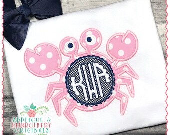 Applique and Embroidery Originals Digital Design 1706 Crab Scalloped Monogram Frame Applique Design for Summer Embroicery, instant download