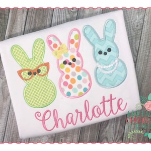 Applique and Embroidery Originals Digital Design - 226 Marshmallow Bunny Rabbit Girl Applique Design for Easter, instant download