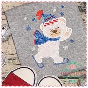 Applique and Embroidery Originals Digital Design 1320 Ice Skating Polar Bear Winter Applique Design embroidery machine, instant download