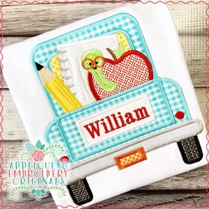 Applique and Embroidery Originals Digital Design - 2566 Truck Back to School Applique Design, instant download