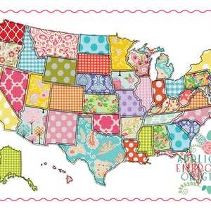 Applikation und Stickerei originale Digital Design - 213 USA Karte der Vereinigten Staaten oder Amerika schnell Stich-Applikation-Design, sofort-download