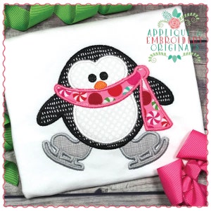 Applique and Embroidery Originals Digital Design 1309 Ice Skating Penguin with Scarf Applique Design embroidery machine, instant download