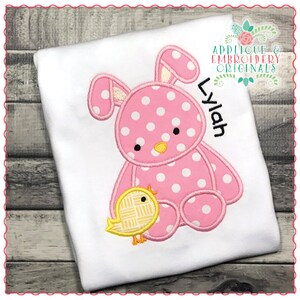 Applique and Embroidery Originals Digital Design 1536 Sitting Bunny with Bird Applique Design Easter simple quick fast instant download