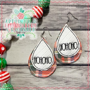 Applique & Embroidery Originals Digital Design 2116 HOHOHO  Farmhouse Christmas Earrings In-The-Hoop Design embroidery machine download
