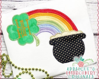 Applique & Embroidery Originals Digital Design 2423 Pot of Gold Rainbow St Patrick's Day All-In-One Applique Design Embroidery Machine