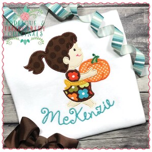 Applique and Embroidery Originals Digital Design 638 Girl with Pumpkin Applique Design Thanksgiving Halloween Embroidery Machine download