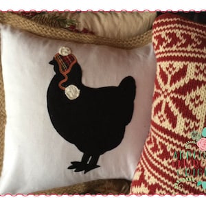 Applikation und Stickerei originale Digital Design - 189 Huhn Silhouette mit Hut Rodelbahn Bauernhof Applikation Design, sofort-download
