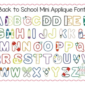 Applique and Embroidery Originals Digital Design-445 Back to School Mini Applique Font Design Summer for embroidery machine bx pes dst jef