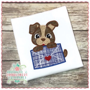 Applique & Bordado Originales Diseño Digital 1423 Cachorro con Carta de Amor Día de San Valentín Applique Diseño Máquina de bordado, descarga
