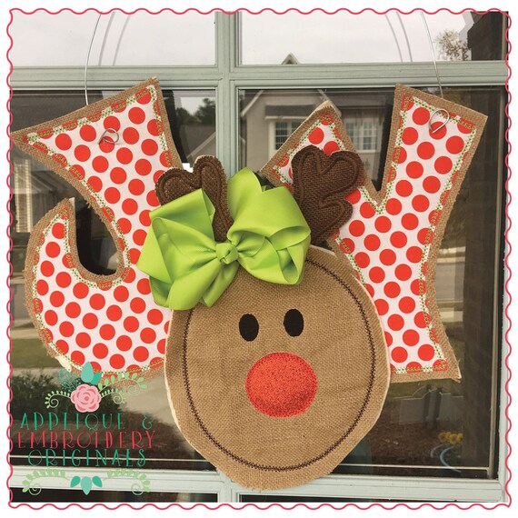 Applique and Embroidery Originals Digital Design - 1279 Rudolph Reindeer Joy Door Hanger In-The-Hoop Applique Design with PDF tutorial