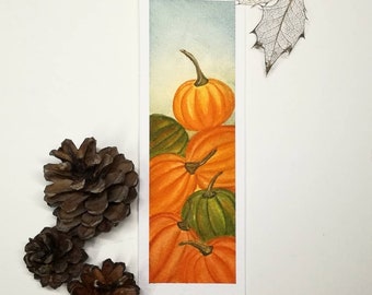 Hand painted bookmark, pumpkin painting, autumn illustration, bookmark