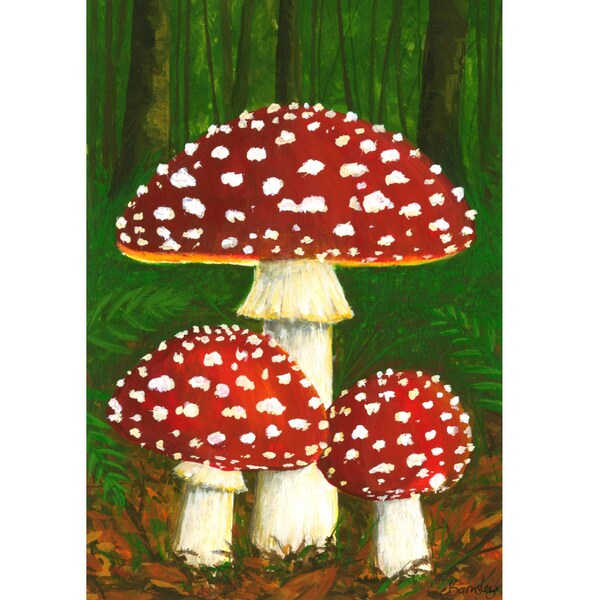 Amanita Muscaria print, mushroom illustration, toadstools,fungi artt