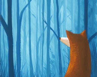 Fox Art Print - Fox Painting - Gouache Print - Nursery Room Decor - Animal Illustration - Fox Room Decor - Wildlife Art Print