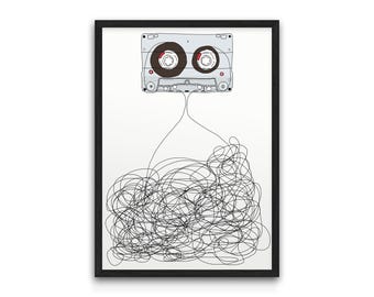 Digitally Drawn Cassette Tape Illustration - Retro Mixtape Giclée Print (A4 - A1)