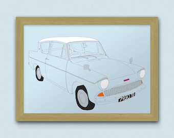 Flying Ford Anglia Movie Car Print - Weasley&#39;s Ford Anglia 105E Deluxe