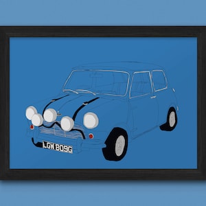 Blue, White & Red Italian Job Mini Coopers - Three Mini Cooper S Movie Car Prints