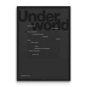 Impresión de la discografía de Underworld, póster tipográfico del álbum