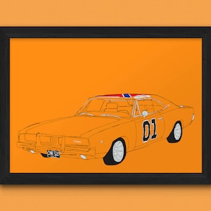 Dukes of Hazzard Movie Car Print - General Lee, 1969 Dodge Charger