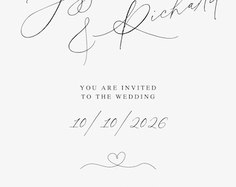 Minimalist Wedding Invitation Template: Elegant Script (Editable Canva Invite)