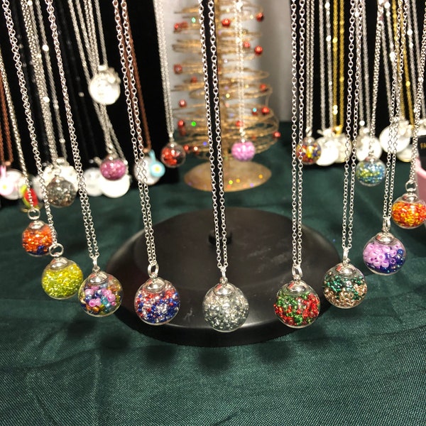 Glass globe pendant necklace silver chain