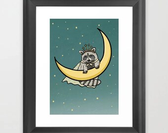 Art Deco Starry Moon Raccoon Art Print (Print Only)