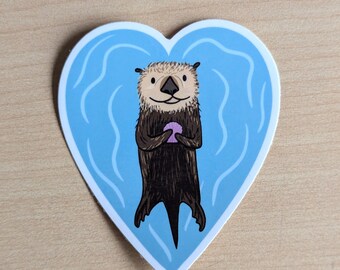 Sea Otter Blue Heart Sticker - Waterproof Vinyl