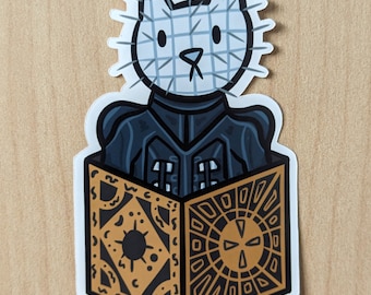 Hellraiser Pinhead Cat "Whiskerhead" Waterproof Sticker – Puzzling Paws Unleashed!