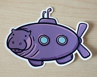 Hippo Submarine Hippopotamus Glossy Waterproof Sticker
