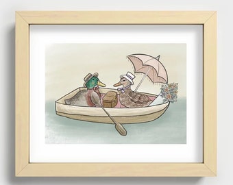 Ducks in a Boat on a Picnic Art Print (Print Only)