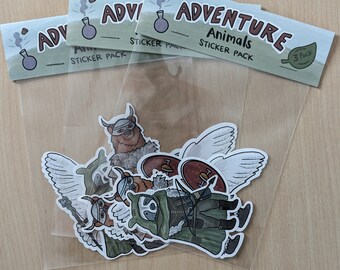 Magical Adventure Animals Sticker Pack - Barbarian Bear, Raccoon Ranger, Wizard Owl - Set of 3 Stickers