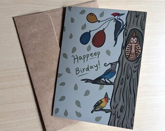 Happy Birday Bird Tree Party Birthday Greeting Card w/ Envelope