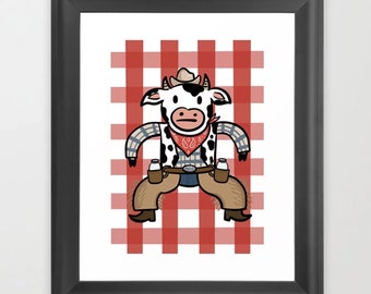 Cowboy Cow Boy Milk Slinger Plaid Art Print (Print Only)