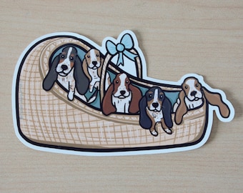 Basket of Basset Hound Puppies Sticker