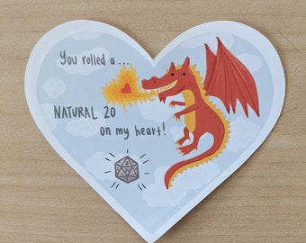 DND Dragon D20 Heart Waterproof Sticker Decal