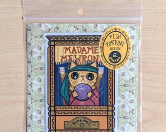 Madame Meowroni Fortune Cat Sticker w/ Fish Fortune