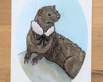 Vintage Style Mink Weasel Art Print (Print Only)