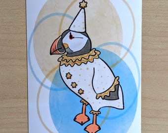 Vintage Circus Inspired Clown Puffin Art Print