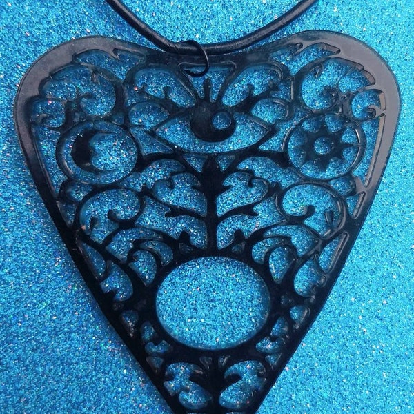Black Acrylic Laser Engraved Ouija Planchette Necklace