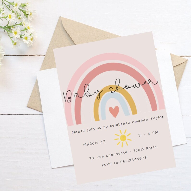 Editable Rainbow Baby Shower Digital Invitation Etsy